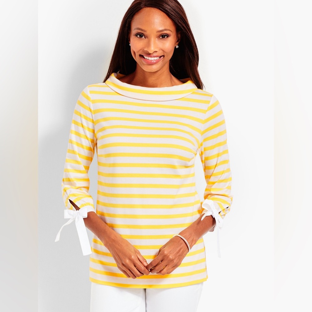 Talbots SABRINA TOP STRIPE Yellow and White Cuffed Tie Sleeve Size 3X